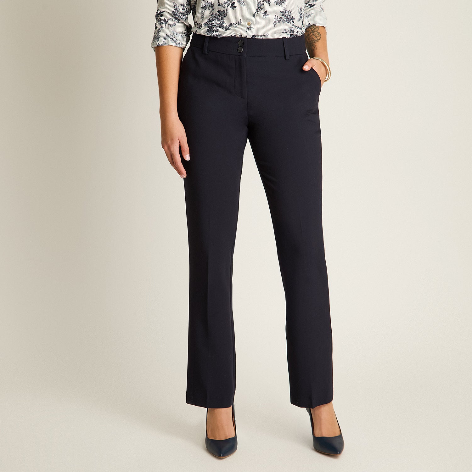 Pantalon Formal Azul Elasticidad Nula Sin Forro Calce Normal Tela Plano